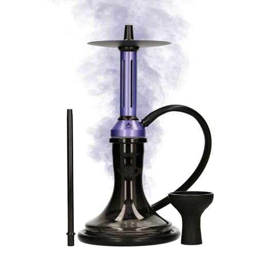 Chicha EL-BADIA® Fusion – 46 cm – Grande Chicha Moderne & Futuriste en Aluminium avec Vase en Verre, Diffuseur Amovible, Purge 360°, Tuyau & Foyer en...