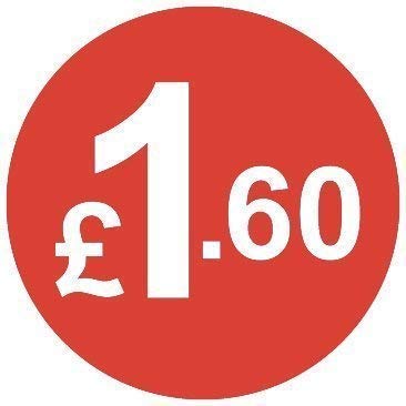 Pack of 500-20mm Price Stickers - Choose from 10p to £95 - Bright Red - Many Prices to Choose from (£1.60 - Red)