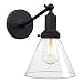 Permo Industrial Vintage Slope Pole Wall Mount Single Sconce with Funnel Flared Clear Glass Shade Wall Sconce Light Lamp Fixture (Black)