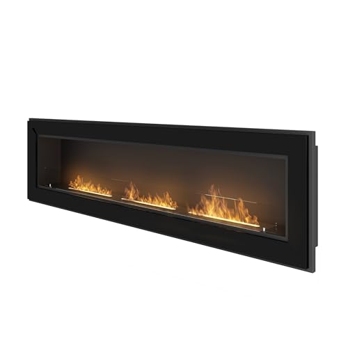 OutInFire, Bioethanol Wall Mounted Fireplace, Steel Fireplace with 3 Burners White, 180 x 49 cm – Frame 180 (Black)