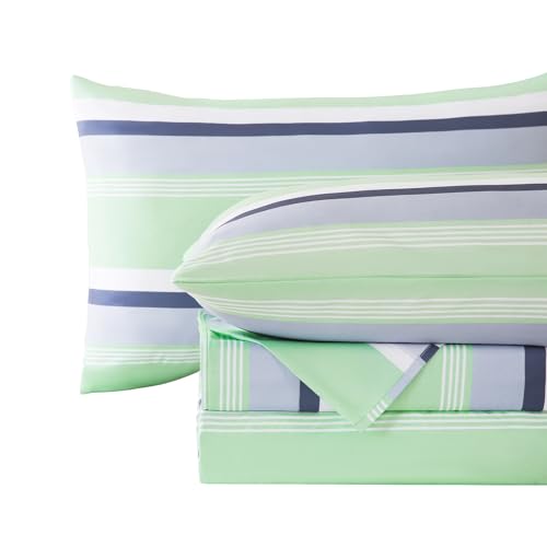 Image of MCO 4Pieces Striped Sheets Set, Breathable King Sheet Set with 16 inch Deep Pocket,Modern & Luxury, Brushed Microfiber Bedding Set(King, Green Gray)