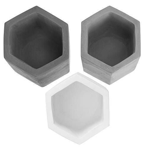 Image of MyGift Set of 3 Cement Decorative Hexagon Multi-Colored Desktop Pen Holder and Pencil Office Supply Stationary Storage Cups (White, Gray, Black)