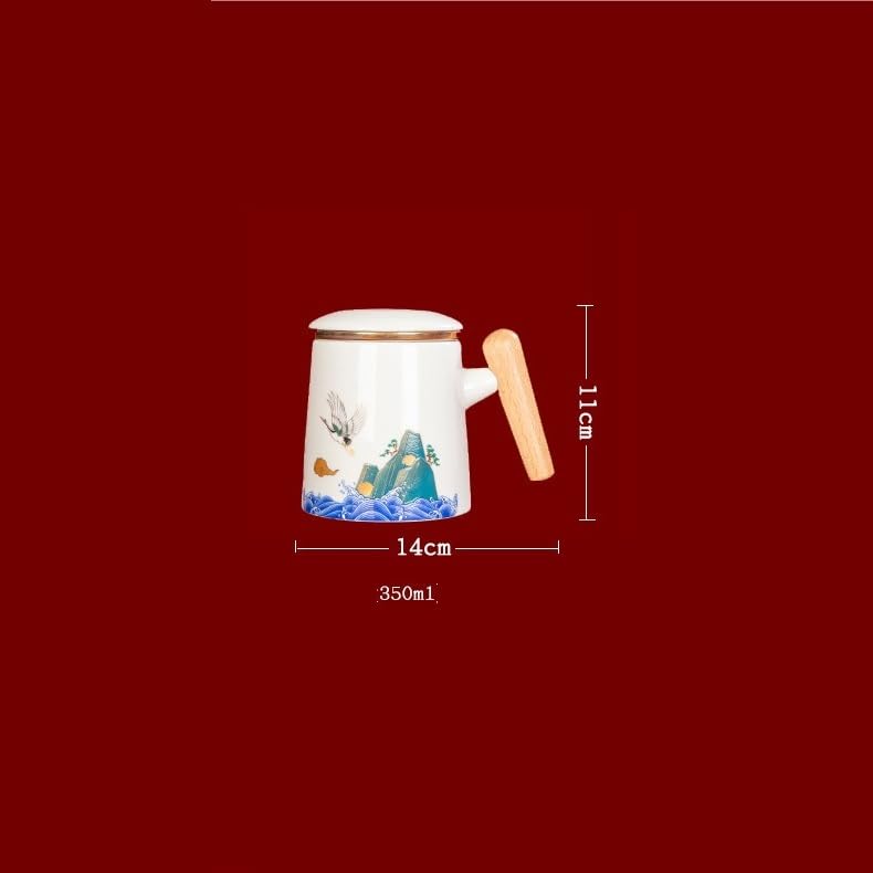 Tasse à thé Tasse à infusion en céramique avec couvercle, tasse à séparation d'eau et de thé, tasse filtrante avec poignée en bois, tasses de bureau Récipient de trempage(A)