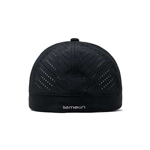 Image of melin MFLX Hydro, Black, Men's Performance Fitted Hat, Water-Resistant Baseball Caps for Men & Women, Golf, Running, or Workout Hat, Small