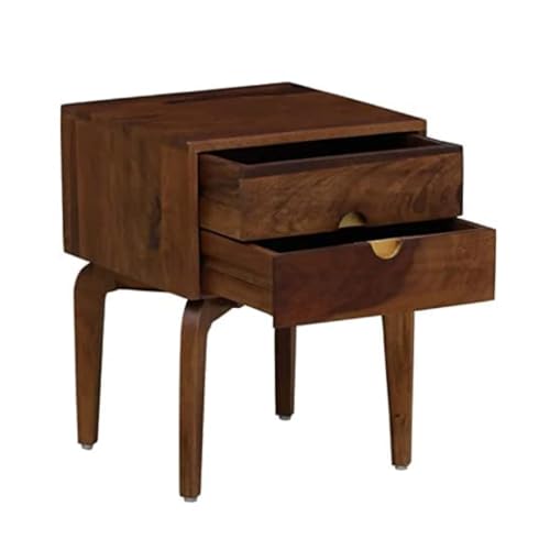 Image of Sheesham Wood Bedside Table for Bedroom|Side Table | Drawer and Storage Cabinet End Table for Living Room | Walnut Finish (Rustic Teak)
