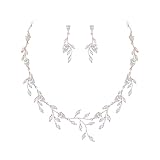 EVER FAITH Wedding Jewelry for Bride Women Bridesmaid, Sparkly White Cubic Zirconia Pear-Shaped Birthstone Leaf Necklace Earrings Set for Prom Rose Gold-Plated-Brass