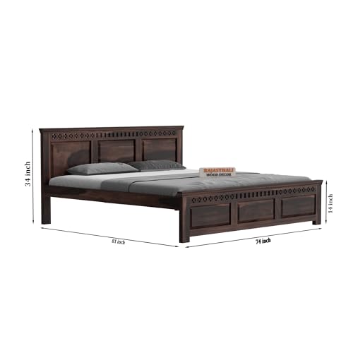 Image of Kuber Sheesham Wood King Size Bed Without Storage (81x74 Inch) | Wooden Double Bed Cot for Bedroom Furniture | Modern Palang Design for Home & Hotels | Walnut Finish