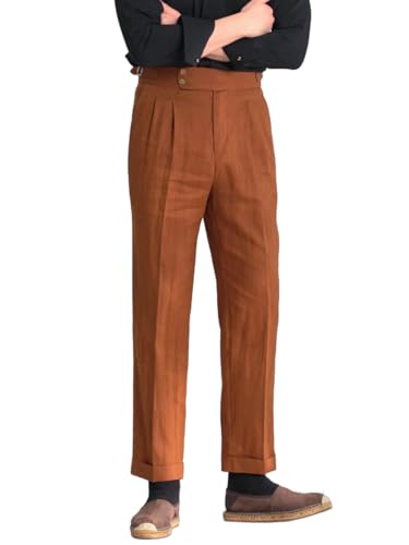 Men's Vintage Linen Pants Summer Lightweight Premium Dress Pants for Prom Party Dinner