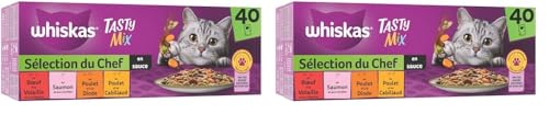 WHISKAS Repas pour Chat - 40 Sachets Fraîcheur - Tasty Mix Sélection du Chef (4 variétés) - Pâtée pour Chat Adulte en Sauce – Nourriture Humide Complète & Equilibrée (Lot de 2)