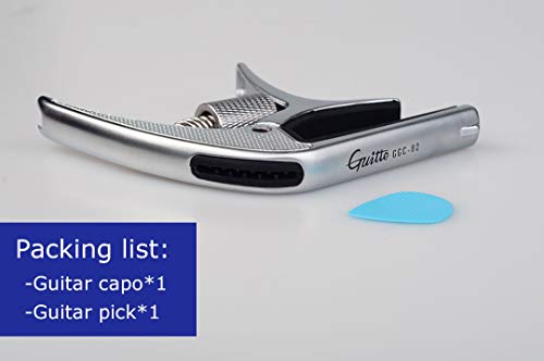 Guitto Guitar Capo for Acoustic and Electric Guitars, GGC-02 Creative 3 in 1 Guitar Capo with Pick Holder for Ukulele, Mandolin, Banjo, Classical Guitar Accessories (Silver) - Thumbnail 5