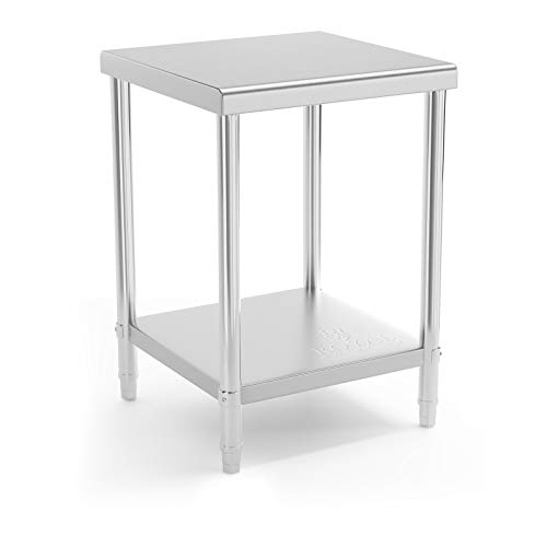 Royal Catering Mesa De Acero Inoxidable Para Hostelería RCAT-60/60-NW (Superficie de trabajo de 60 x 60 cm, 2 niveles, Capacidad de carga de 250 kg)