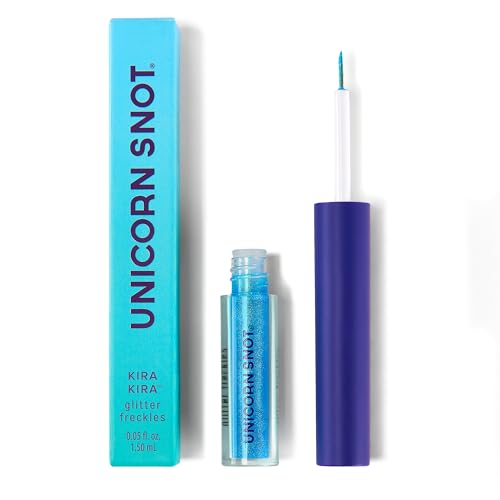 UNICORN SNOT KiraKira Glitter Freckle Pen Duochrome Color Shifting Vegan Eyeliner & Face Paint Waterproof Precision Brush 0.05 fl oz Extra (Light to Dark Blue)