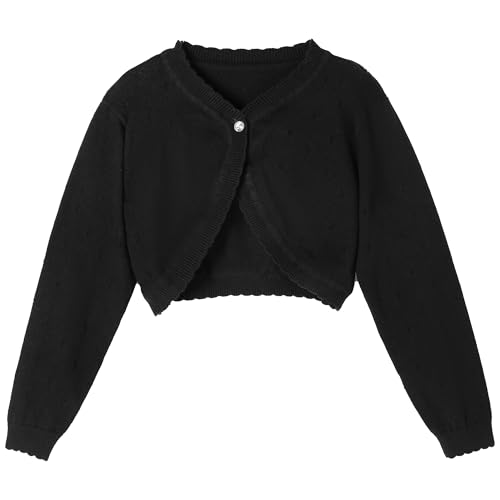 RIMILLCESS Toddler Cardigan 5T Black Girls Bolero Shrug Sweater Knit Crop Jacket