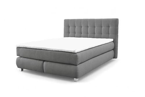 FURNISTAR Echtes Boxspringbett Blake mit Pocketmatratze und Bonellmatratze Familienbett mit Topper und Taschenmatratze Bett mit 2 Matratzen Polsterbett Schlafzimmer (180x200, Grau)