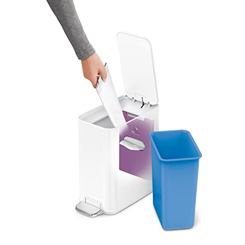 Image of simplehuman Slim Step Can, 5L / 1.3 Gallon Compact Bathroom Trash Can, Liner Pocket, Sleek Internal Hinge, 150,000-Step All-Steel Pedal, Lid Shox Silent Close, White Steel