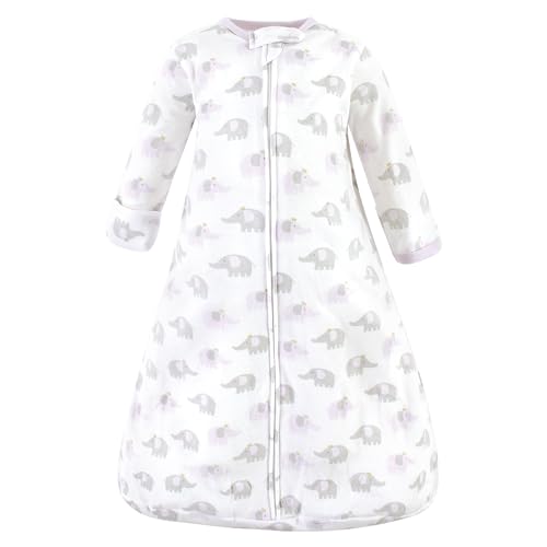 Image of Hudson Baby Unisex Baby Cotton Wearable Sleeping Bag, Sack, Blanket, Lilac Elephants Long Sleeve, 12-18 Months
