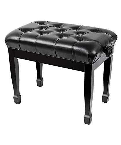 CAFIEDR Auto Lift Banco de Piano Taburete de Piano de Cuero de Lujo con Elegantes Patas de Herradura, 55 x 34 x 47-57 cm, Negro