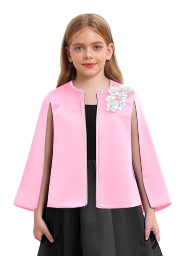 Kids Girl Satin Princess Cape Blazer Split Sleeve Open Front Wedding Jacket Coat