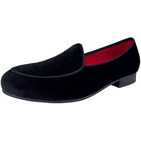 Justar Men's Velvet Belgian Loafers Formal Dress Shoes Slip-On Tuxedo Smoking Slippers Flats (Black, Numeric_10) Cover