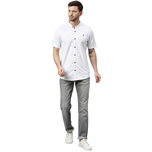 Image of Urbano Fashion Men's Solid Cotton Slim Fit Polo Shirt with Mandarin Collar