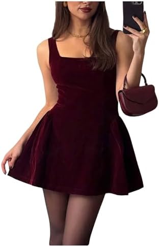 SOLY HUX Women's Sleeveless Square Neck Velvet Dress Elegant Cock...