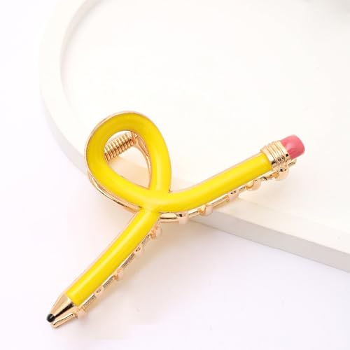 Pinzas para cabello diseño lápiz amarillo miniatura 5