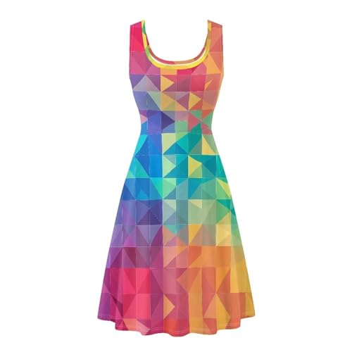 Image of TOADDITDO Women's Sleeveless O Neck Beach A-Line Party Coctail Tank Dresses Flared Sundress