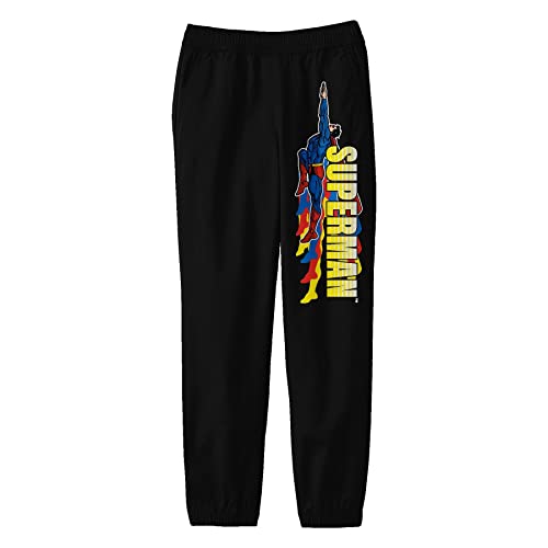 Bioworld Superman Flying with Vertical Title Logo Youth Black Graphic Sweatpants