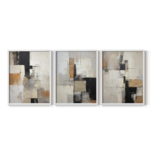 Renditions Gallery Set of 3 Peel & Stick Framed Prints, Textured Wall Art, Minimalist Line Picture Wall Decor, Re-Stickable - Ready to Hang - 16"x20" - White Frame LT597