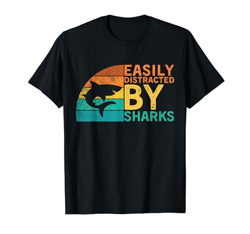 Retro Vintage Funny Shark Lover Easily Distracted By Shark Camiseta