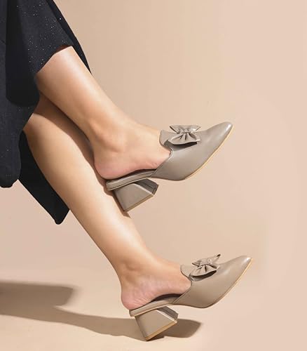 Image of JM LOOKS Women's Pointed Toe Mules with Bow Accent Stylish Block Heel Slip-On for Effortless Elegance For Women & Girls
