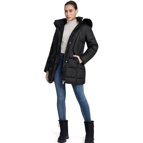 Image of HOTIAN Women's Winter Puffer Down Coat Long Thickened Padded Parka Warm Jacket with Faux Fur Detachable Hooded