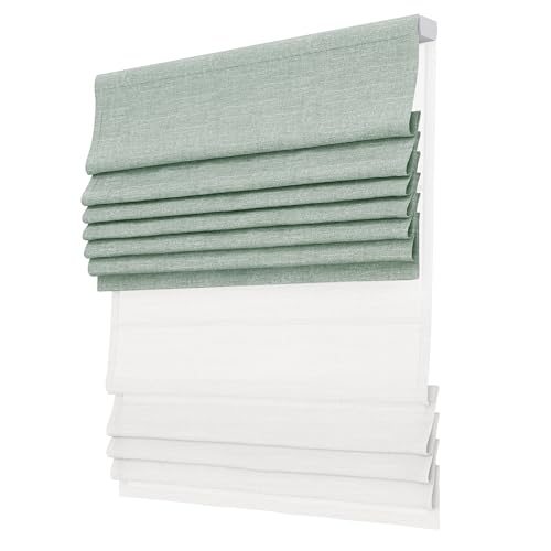 SLKWDOBD Day Night Roman Shades, 2 in 1 Blackout & Light Filtering, Cordless Linen Roman Blinds for Windows, UV Protection, Noise Reduction, Thermal Insulation, Privacy Protection, Teal, Custom Size