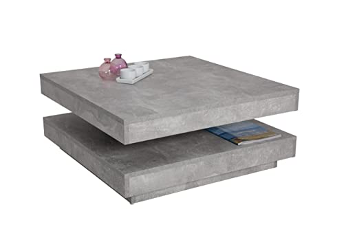 Preisvergleich Produktbild Apollo Funktionscouchtisch Wohnzimmertisch Ben, Quadratisch, Holzwerkstoff melaminbeschichtet, Tischplatte drehbar 360°, Betonoptik, 78 x 78 x 34cm