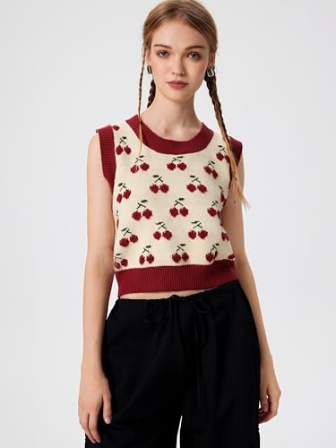 Image of CIDER Sweater Vest Women Sleeveless Cropped Sweaters Cute Graphic Tank Tops Old Money Clothes Fall Outfits