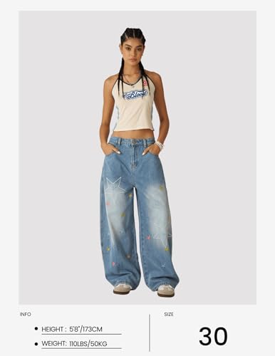 Aelfric Eden Stars Embroidery Baggy Barrel Jeans Wide Leg Y2K Denim Pants Straight Loose Jeans Streetwear Unisex4