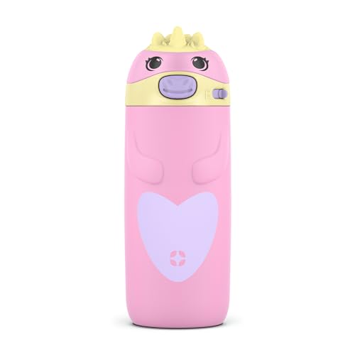 Ello Ellies 12oz Vacuum Insulated Stainless Steel Kids Water Bottle with Straw and Built-in Carrying Handle and Leak-Proof Locking Lid for School Backpack, Lunchbox and Outdoor Sports, Unicorn