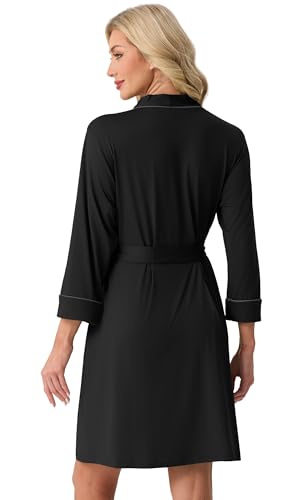 Image of PrinStory Womens Robe Knee Length Soft Knit Bathrobe S-2XL | V-Neck 3 /4 Sleeve Robes with Pockets, Lightweight, Breathable Bath Robe for Shower, Spa, Travel, Home, Party, Nursing