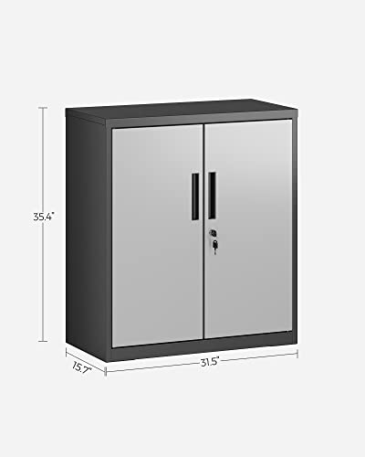 Songmics Garage Cabinet, Metal Storage Cabinet With Doors And Shelves, Office Cabinet For Home Office, Garage And Utility Room, Silver And Black Uomc013S01 #TOP2