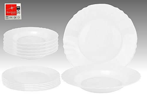 Servizio da tavola Ebro 12 pz rotondo in vetro solido per 6 persone bianco
