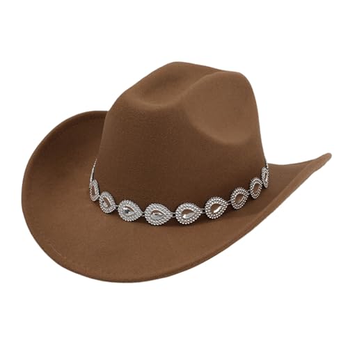 Chapeau de cowboy haut de gamme orné de pierres précieuses et chaîne métallique