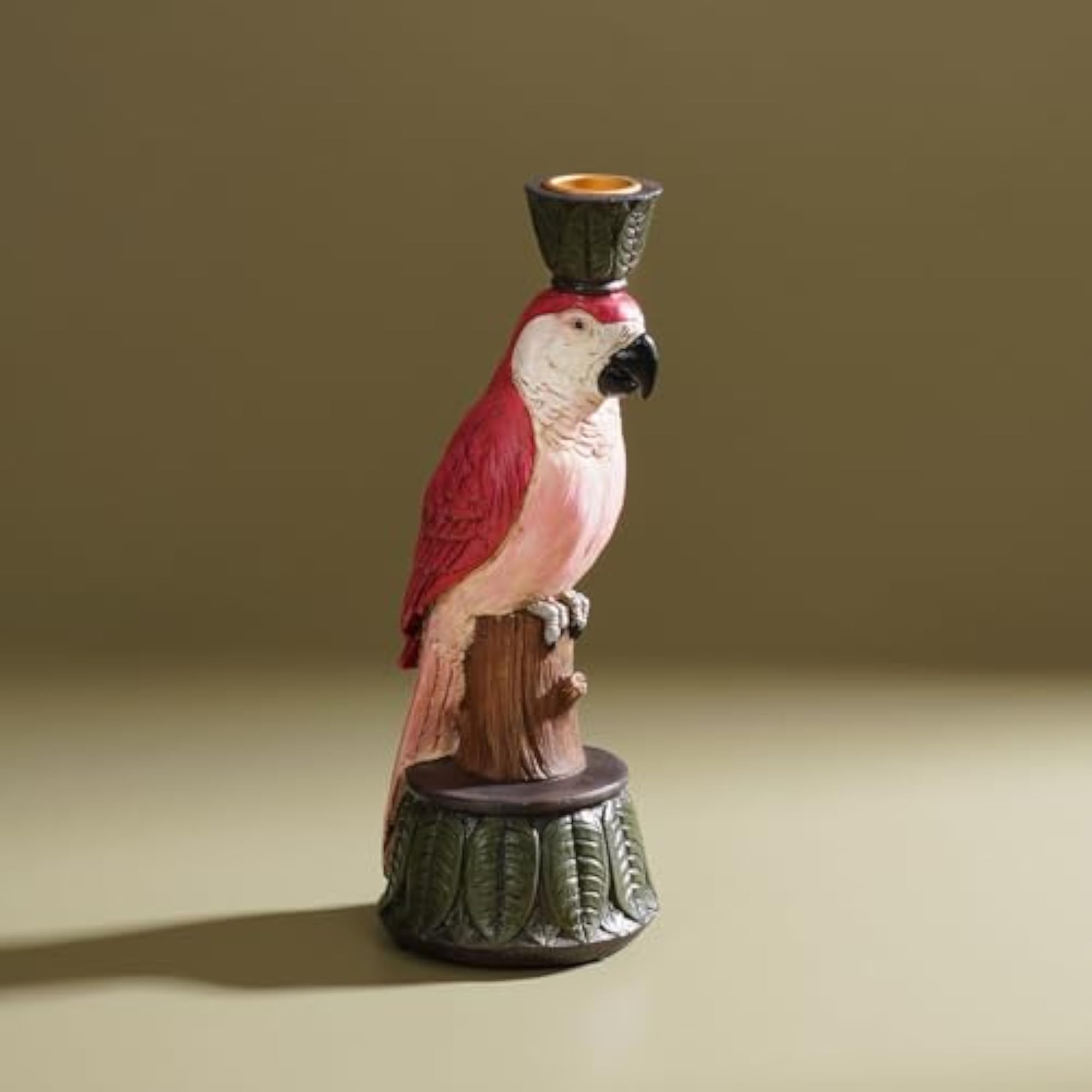 Red Pink Polyresin Macaw Candleholder, Premium Festive Decor