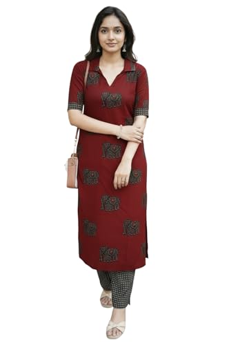 Image of ANNI Designer Women's Rayon Viscose Printed Kurta Pant Set | Collar Neck Straight Ethnic Suit for Casual, Daily, and Office Wear