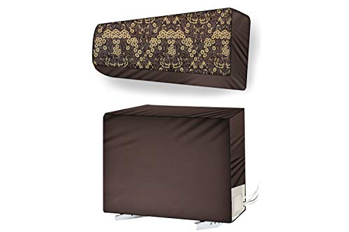 Image of Stylista Split ac Cover for Indoor and Outdoor Unit of 1.5 ton ac Waterproof and dustproof Brown Leaves and Floral Pattern