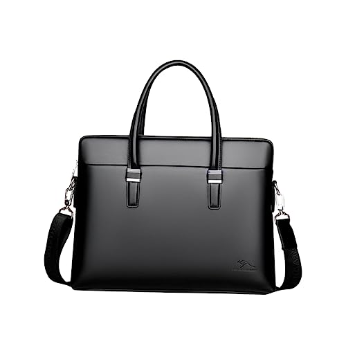 1pc Cow Leather Laptop Bag for Men Wear Resistant Briefcase with Compartment for Business Casual Use Black Messenger Bag for Documents Essentials