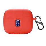 smaate Earbuds Case Compatible with TAGRY X08 Wireless Headphone, Silicon Protective Cover with “S” Shaped Dual Carabiner, with Window for LED Display (Red)