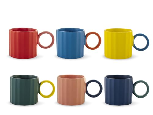 H&H Set 6 Tazze Jumbo Delight – 420 ml – In New Bone China – Colori Assortiti – Lavabili in Lavastoviglie – Utilizzabili in Microonde – Design Elegante e Contemporaneo