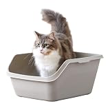 【OFT】 HY CAT ラージ 猫トイレ 大型 本体 飛び散り防止 幅26cm×奥行33cm ハイキャット 大きい 一体成形 入口低め（グレー）