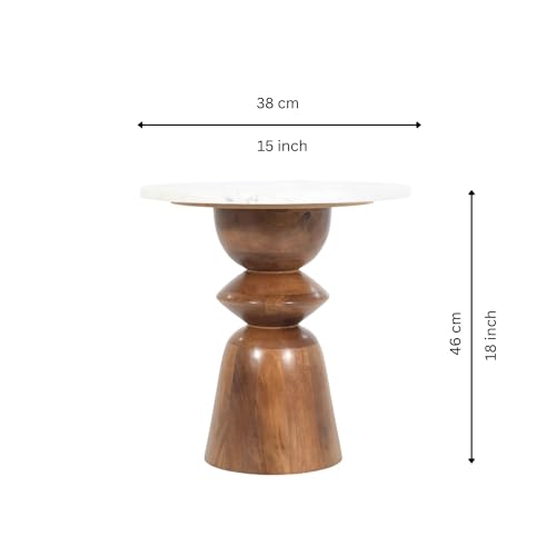 Image of Gharaana Saaya Wooden Side Table | Solid Wood Bedside Table | Chestnut Finish | Modern End Table for Living Room & Bedroom | 15x15x18 Inches