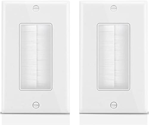 Tedgetal Single Brush Wall Plate 2-Pack,Single Gang faceplate Cable Pass Through Insert Wall Socket for HDTV, HDMI, Network, Coaxial Cables, Speaker Wires White